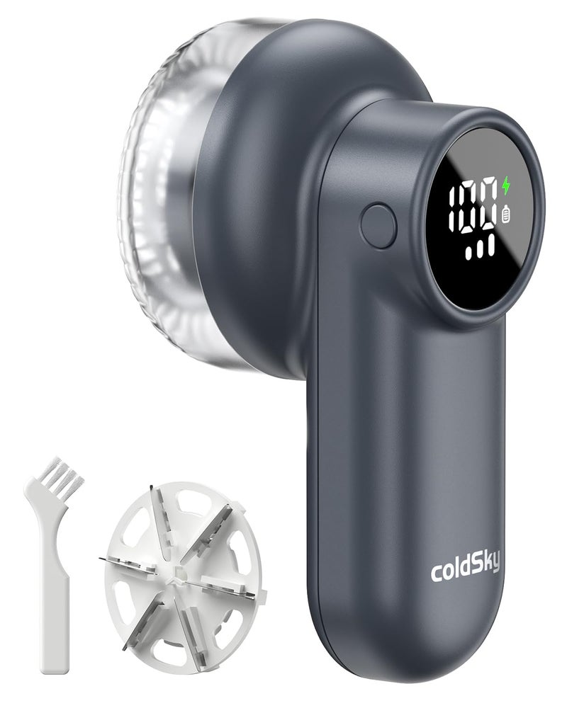 coldSky Rechargeable Fabric Shaver  Lint Shaver with Digital Display  Sweater Shaver with 6-Leaf Blades and Safety Lock  3-Speeds Defuzzer Remove Fuzz  Pills from Clothes  Furniture  Sofa  Dark Gray - Image 1